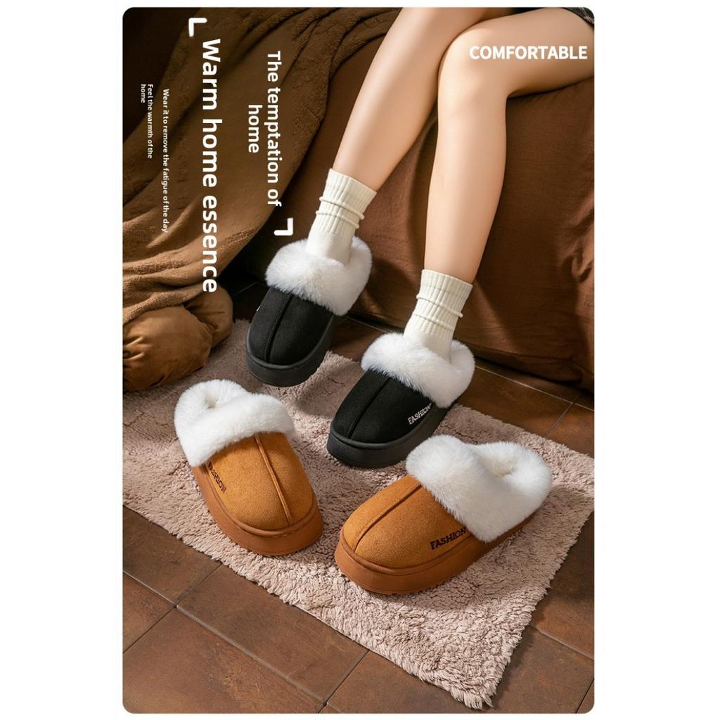 Thick and Warm Cotton Slippers with Added Velvet, Suitable for Women To Wear Outside In Winter. Soft Soled Plush Slippers for Home and Indoor Use