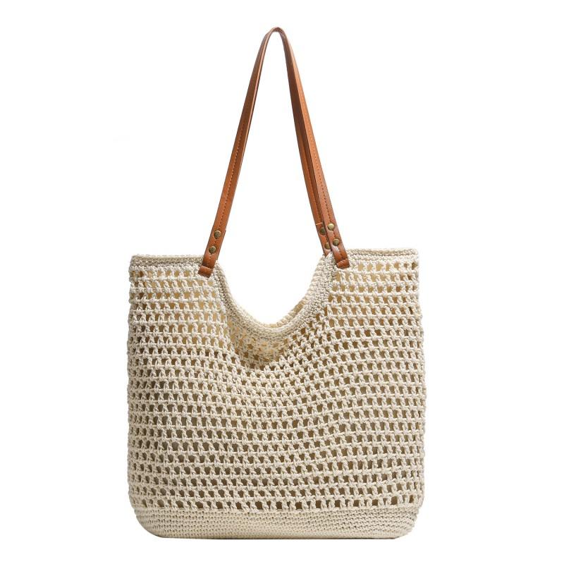 Large Capacity Woven Tote Bag Women Stylish Shoulder Beach Vacation Daily Commute Casual Outings