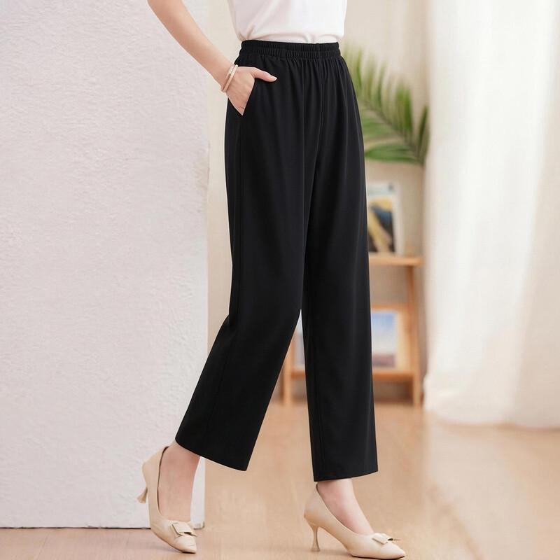 Haoyi Women's Summer Straight-Leg Casual Pants with Elastic Waist