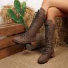 Womens Boots Fashion Mid-calf Boots High Quality Casual Leather Boot Lace Up Platform Boot Women Knight Boots Botas Largas Mujer