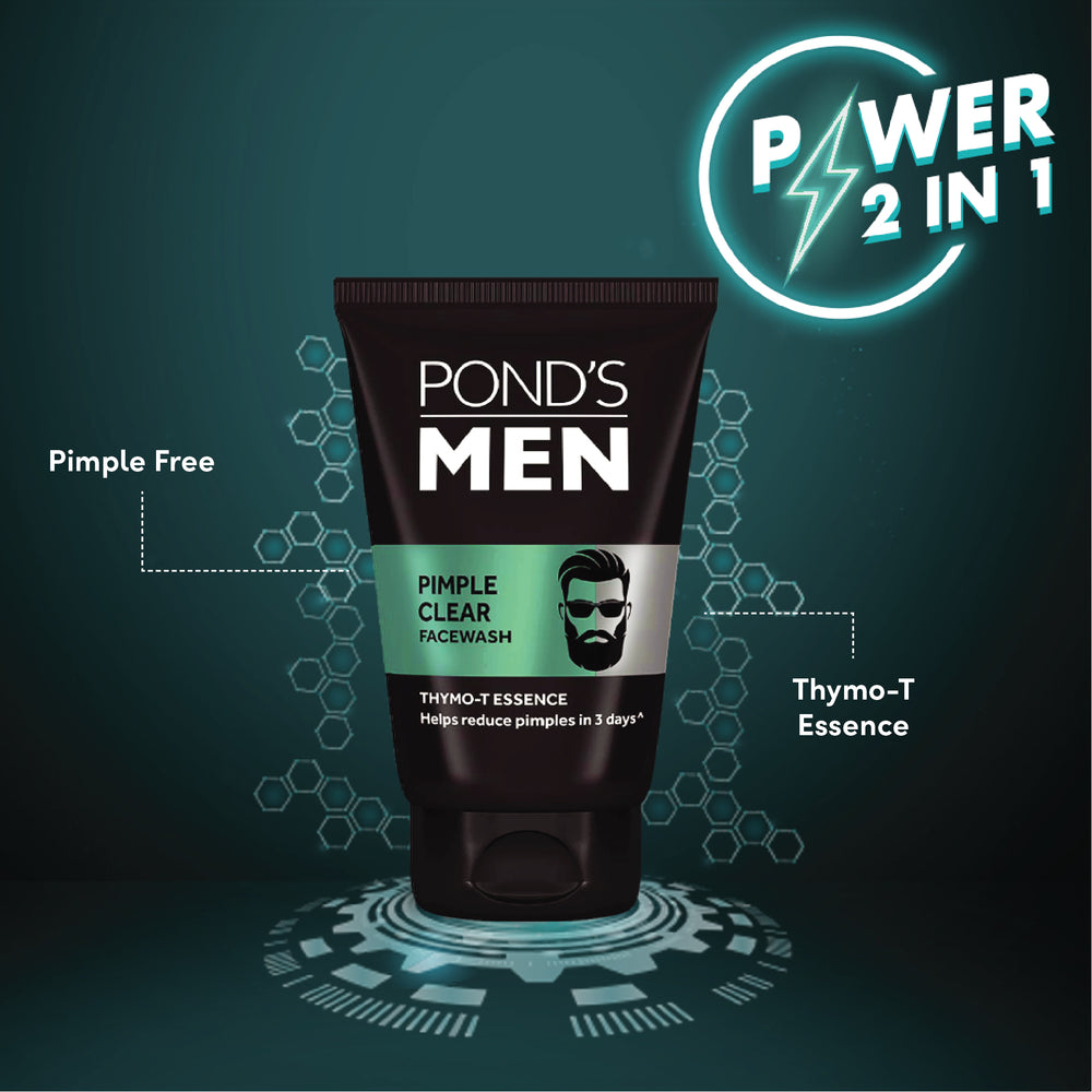 Pond's Men Pimple Clear Face Wash For Oily Skin 100g Pack | Deep Cleanser With Salicylic Acid & Thymo-T For Acne Control