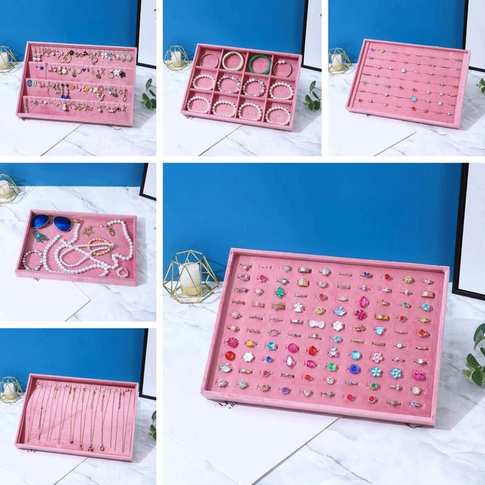 Storage Pink Earring Display Tray Stackable Rectangular Fabric Jewelry Box  Ring