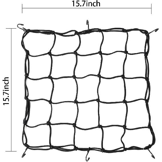 Motorcycle Cargo Net, 2Pack 15.7"x15.7", Heavy Duty Bungee Net Stretches to 31.5"x31.5", Gear Helmet Luggage Thicken Netting with 2"x2" Small Mesh &