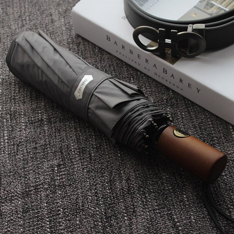 

Автоматический зонт Parachase для мужчин, бизнес, 10 спиц, деревянная ручка, зонты для гольфа от солнца, ветрозащитный, анти-УФ, зонт-парасоль, прозрачный зонт, UPF50+ серый