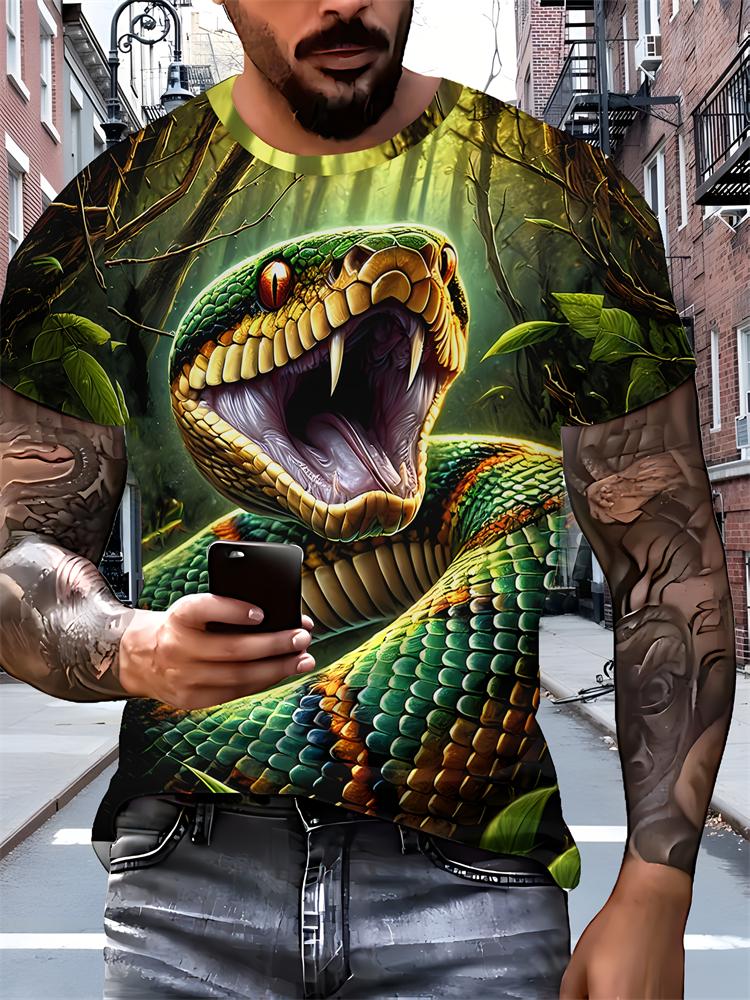 2026 New Men's 3D Dragon Print T-shirt Casual Short-sleeved Pullover Polyester Round-neck Summer Outdoor Clothing Adult Size