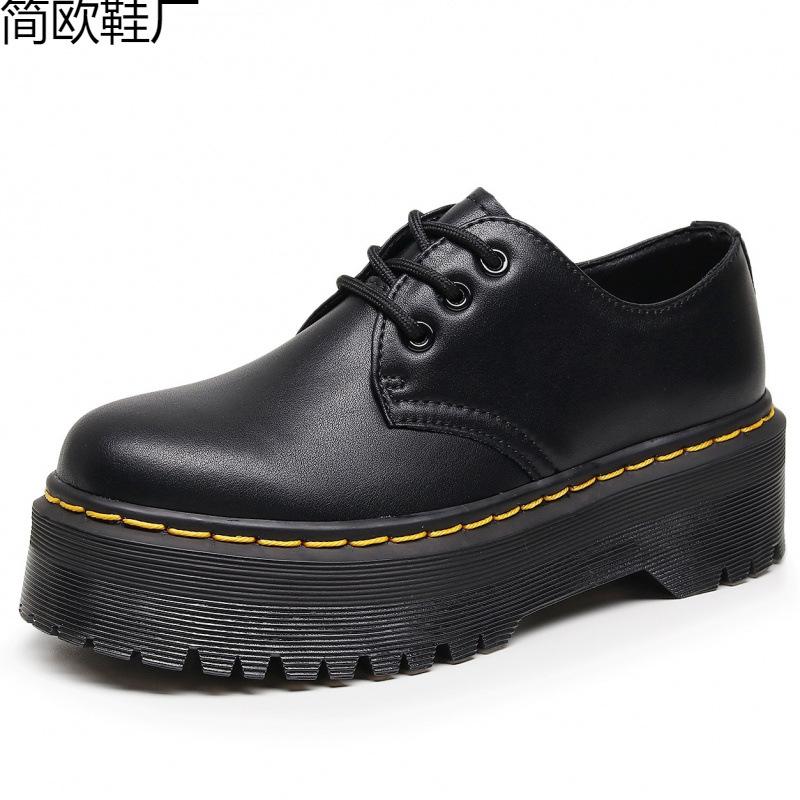 Kleine leren schoenen dames lage schacht, leer zacht leer ronde neus casual student muffin zool korte laarzen