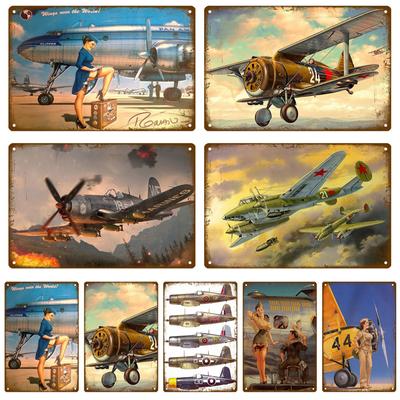 Lietadlo plechová ceduľka Domová plaketa Kovový plagát Plechová ceduľka Tanier Nástenné plagáty Vintage Retro Estetická výzdoba izby Nástenná umelecká výzdoba