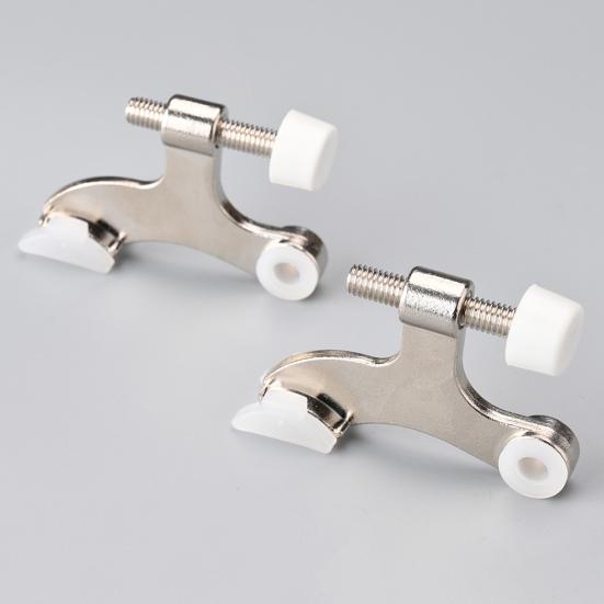 2Pcs Door Stopper Satin Nickel Adjustable Easy-installation with White Rubber Bumper Tips Durable Hinge Pin Door Stop