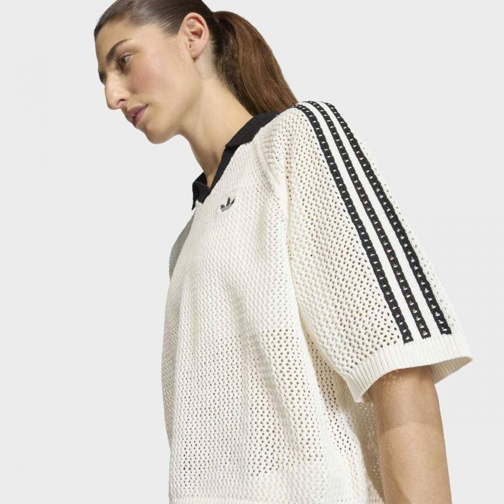 adidas Women S refreShing And faShionable looSe Fit Knit Crochet Polo Shirt Kc.