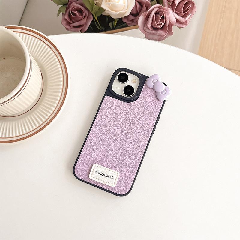 

White Label Goodluck Leather Phone Case for IPhone17 Bow Tie for Apple 16 Solid Color Simple 15 Women s 14 For iPhone 17Promax