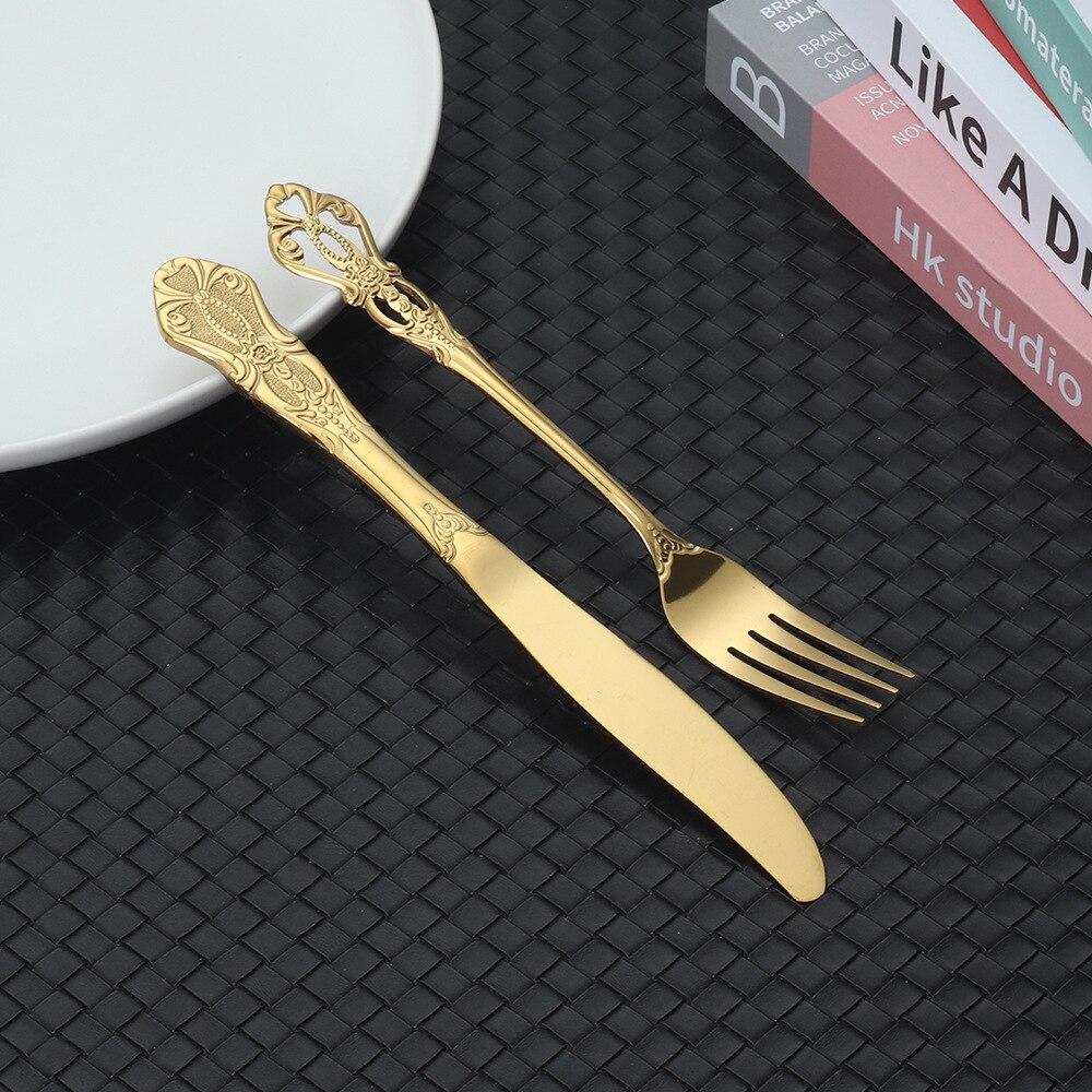 Royal Tableware Set Embossed Retro Stainless Steel Knife, Fork, Spoon Hotel Western Food Knife, Fork CST