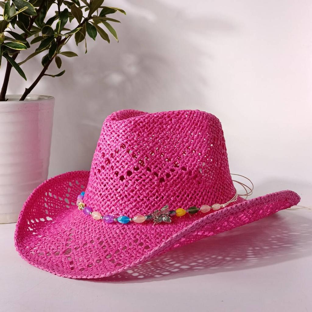 2026 Melesh Western-style Ginger Cowboy Hat with a Flexible Brim The Bohemian Style Is Perfect for Sun Protection On the Beach.