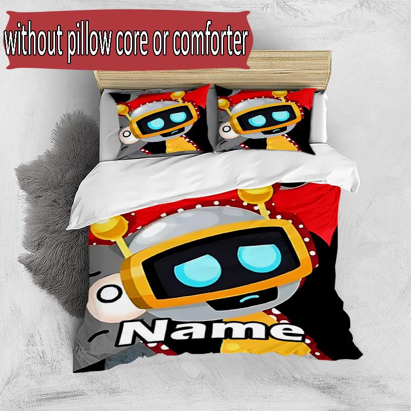 3pcs Duvet Cover Set (1*Duvet Cover + 2*Pillowcase, Without Core), Custom Name Cosmic Bot Crew Pattern Bedding Set, Home Bedroom Decor Gift