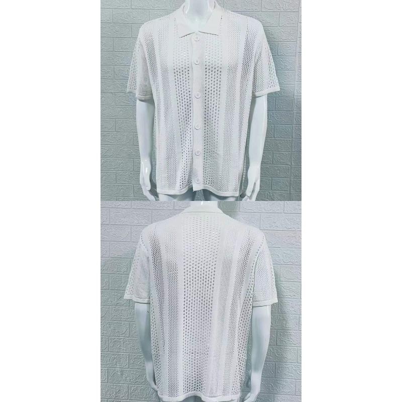 Summer Lightweight Knit Shirt for Men with Collar and Short Sleeves