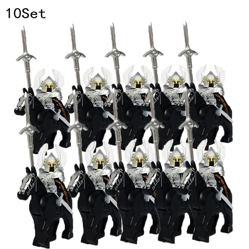 10 Sets Medieval Knights Dark Sauron Battle Figures Rohan Warrior With Horse Sword Building Blocks Kids Educational Toys Gifts
