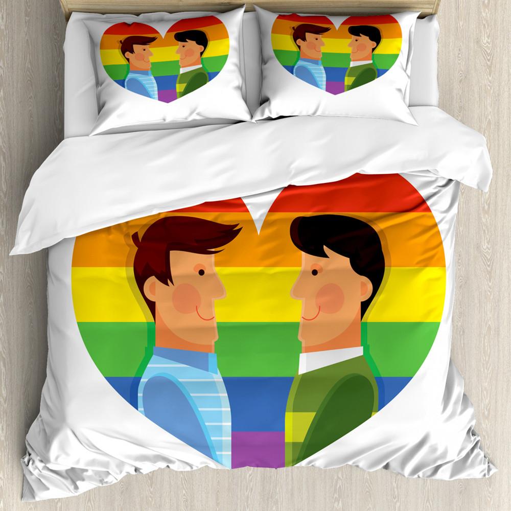 Conjunto de Capa de Edredom Pride Poliéster Pessoas Celebrando o Dia Internacional da Comunidade LGBT com Design Listrado Colorido Conjunto de Cama