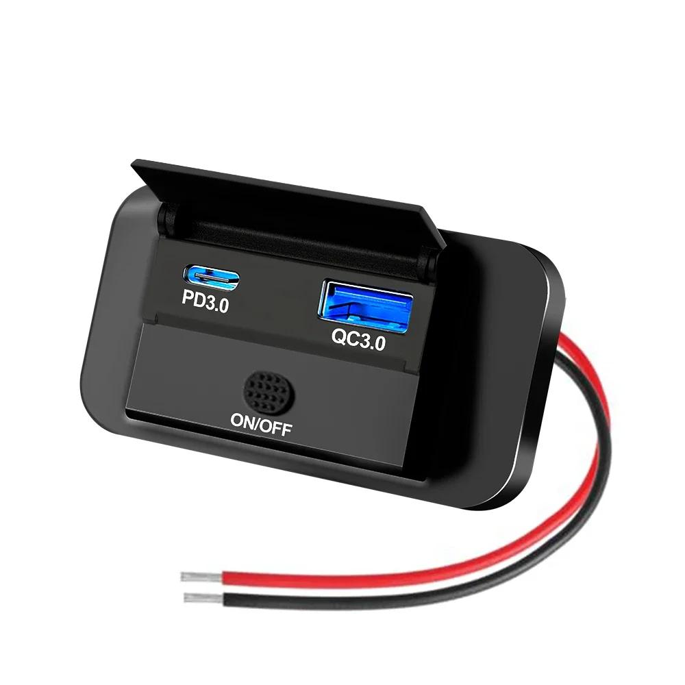 

2//3/4 Ports Dual PD Dual QC3.0 Type C USB Quick Charger 3.0 Fast Charging Charge Socket Waterproof 12V Car Charger with Switch