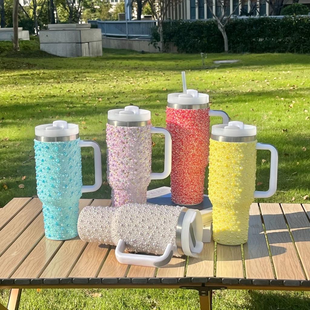 304 Stainless Steel Thermos Cup with Diamond 40oz Handle Vacuum Ice Cup Portable Car Cup