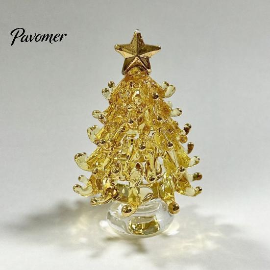 Sparkling Holiday Table Decor Glazed Glass Christmas Tree Ornament with Star Topper, Colorful Small Desktop Art, Faux Crystal Tabletop for Home Office