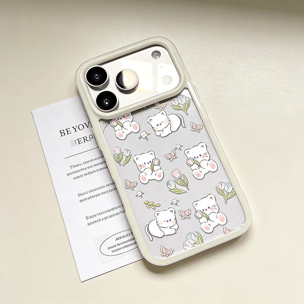 

Spring Style Floral Cat Transparent Phone Case for Apple iPhone 17 Promax/16/15/14 - Anti-Fall Design iPhone 16 Pro