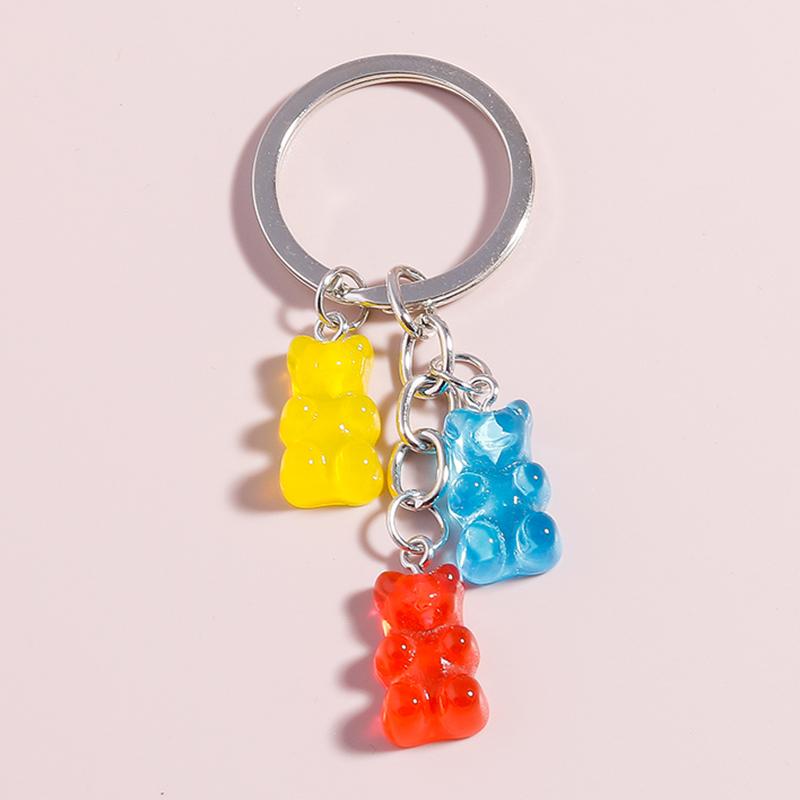 Colorful Resin 3D Bear Keychain Animal Key Rings Pendants for Women Girl Key Holder Handbag Pendants Charms DIY Jewelry Gifts