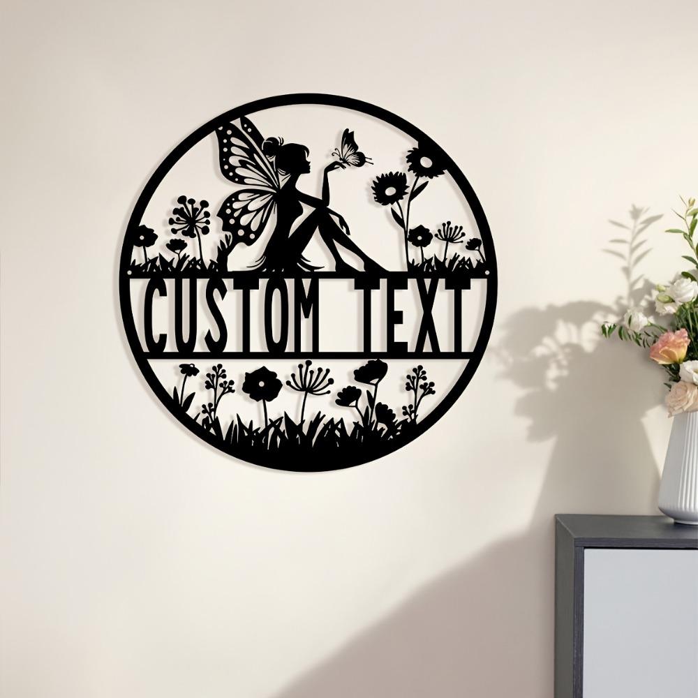 Personalized Flower Fairy Metal Wall Art Custom Name Family Name House Number Indoor Outdoor Home Decor