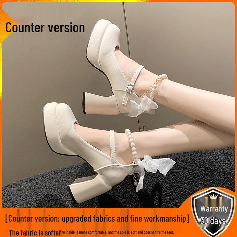 Mary Jane Damskie Grube Obcasy - Wiosna/Jesień 2025 Retro Francuski Styl Małe Skórzane Buty