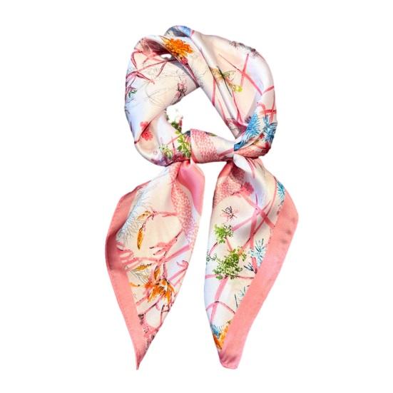 

Silky Scarf Smooth Silk-Like Texture Neck Gaiter Floral Geometric Print Neckerchief Versatile Professional Accessory розовый