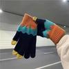 Winter Velvet Thickened Cotton Warm Windproof Cold Knitted Wool Cute Touch Screen Gloves Female Winter Lady Five Fingers