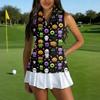 Women's Sleeveless Golf Shirt with Collar and Zipper , Halloween Print , for Casual Golf and Sport