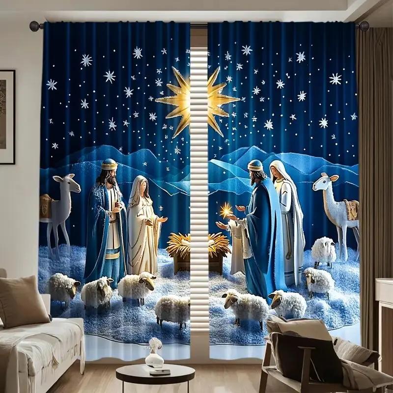 Christmas starlight scene curtains   pole bag curtains   bedroom and living room decoration   home decoration   Christmas decoration
