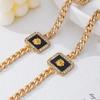 Luxury Lion Head Necklace & Bracelet Set: Rhinestone-Embellished Alloy Chain with Square Pendant for Women