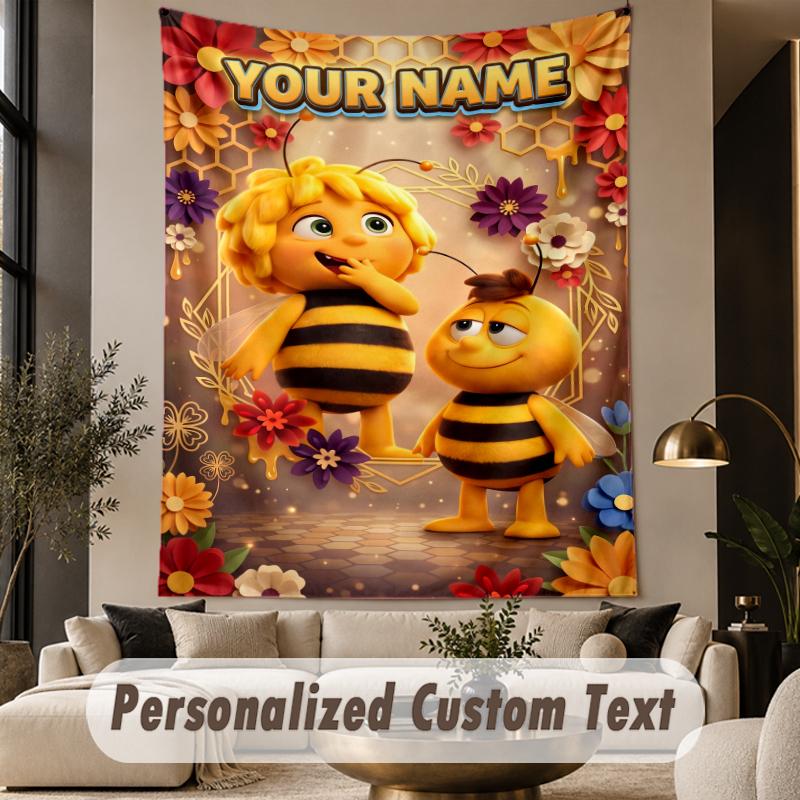 Custom Text Printed Tapestry Bing Bunny Pattern Large Wall Hanging Indoor Room Decor