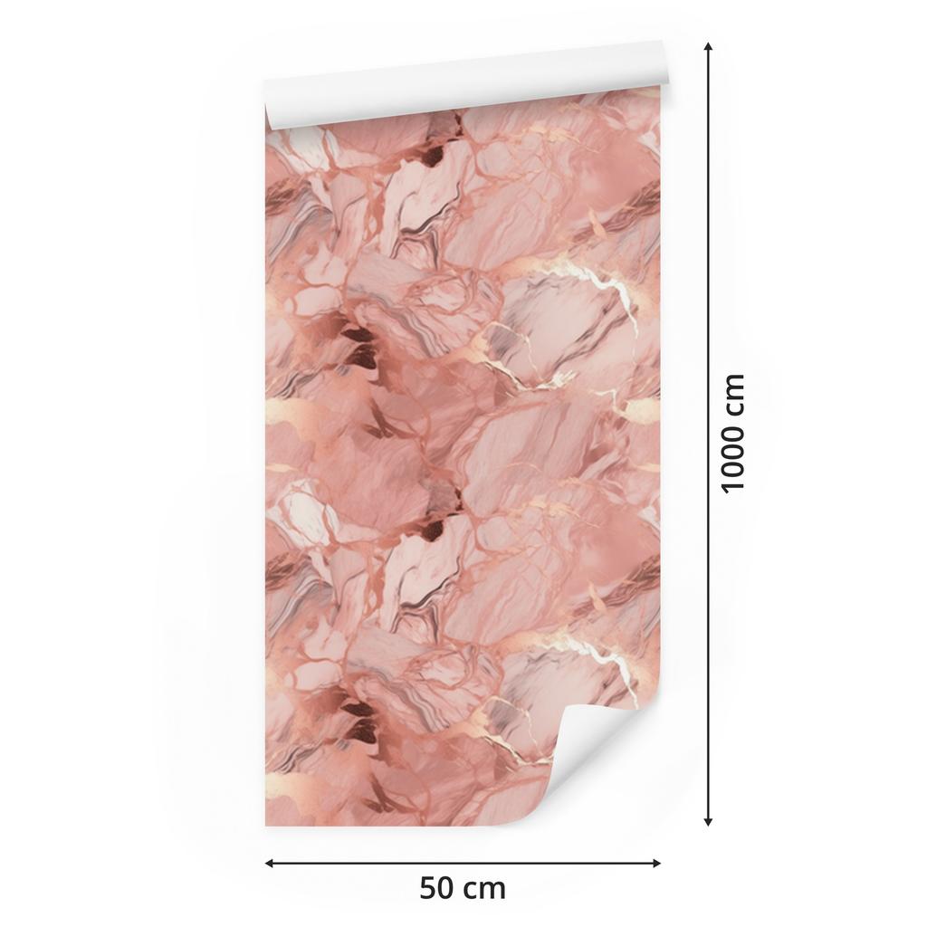 Wallpaper Marble Coral, Red, Peach and Cream 50x1000
