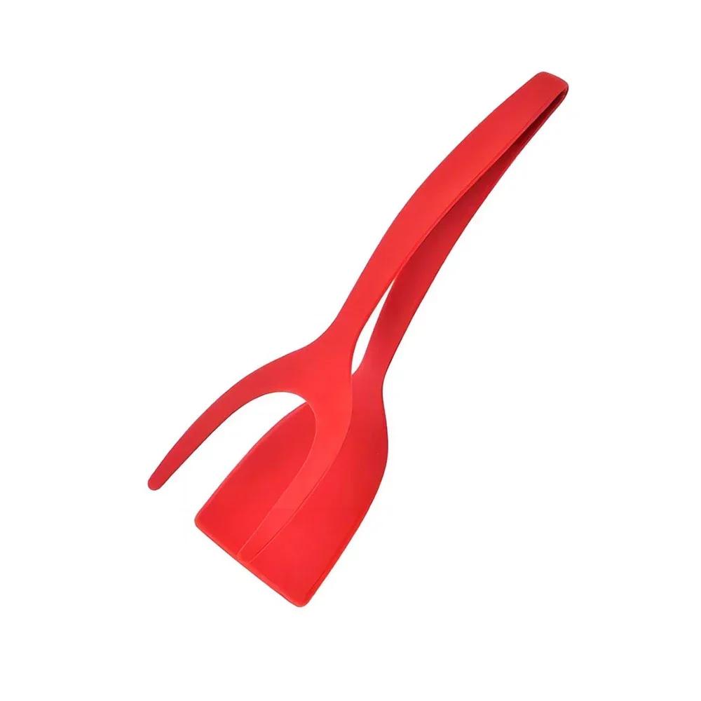 Neuer 2-in-1 Griff-Flip-Spatel Zange Eierwender Spatel Nylon Antihaftbeschichtung Pfannkuchen Fisch French Toast Omelett Zubereitungswerkzeug