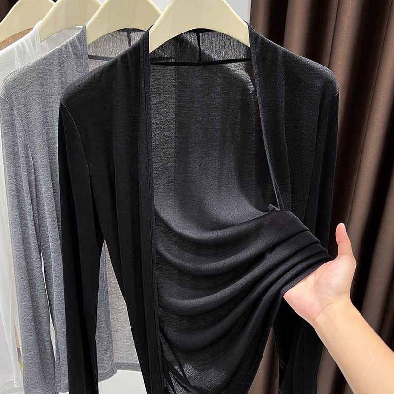 Dámský bílý průsvitný kardigan s dlouhým rukávem, otevřený vpředu, lehký, volný, ležérní top