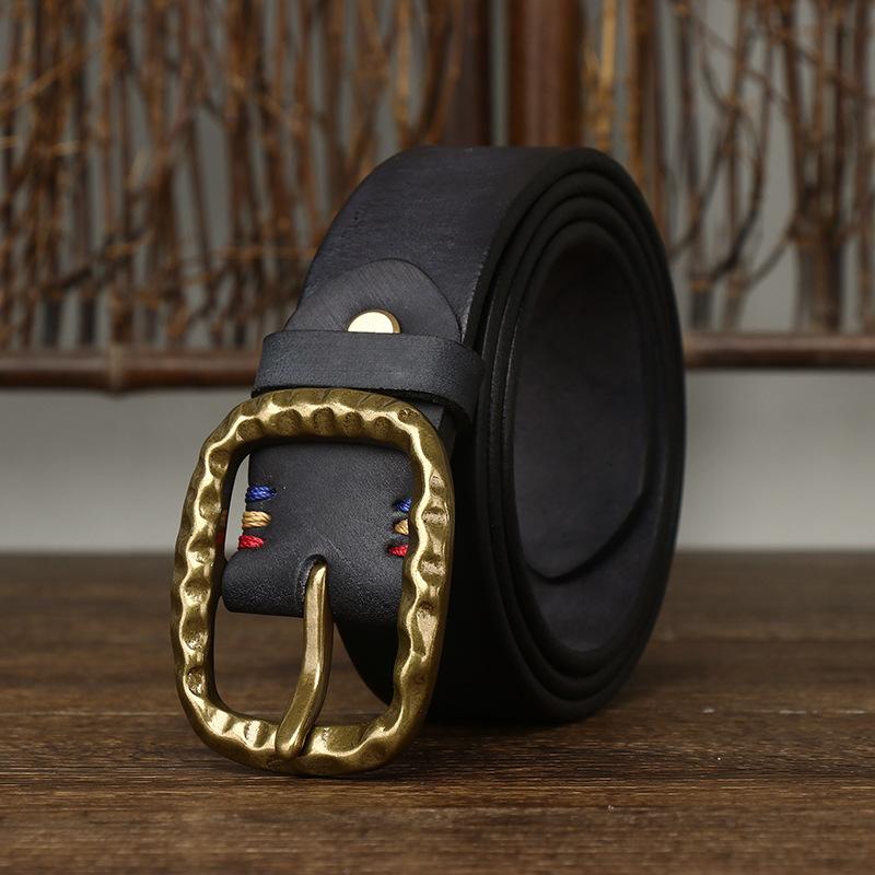 Men's Thick Belt Thick Retro Brass Buckle High-End First Layer Cowhide Leather Jeans Belt