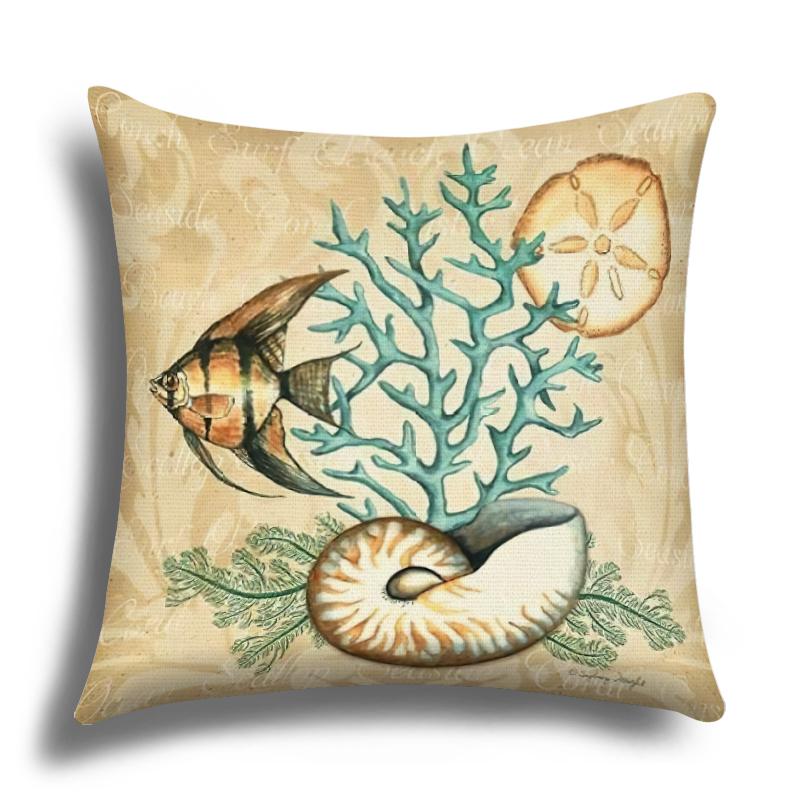 Linen Pillowcase, Marine Life Printing Cushion Cover 40x40 50x50 60x60, Suitable for Bed Car Sofa, Pattern Can Be Customized