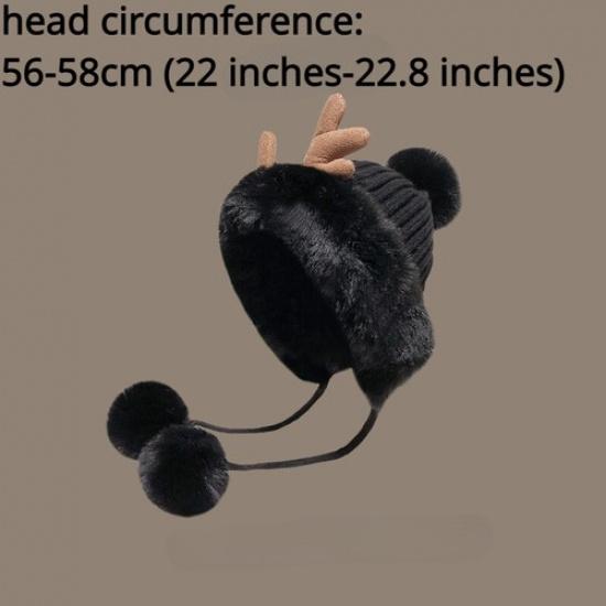 Women Thermal Fleece Lined Beanie Cap Faux Fur Pompom Hat Ear Warmer Christmas чёрный