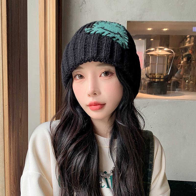 Expression Pattern Embroidery Knit Hat Women Autumn Winter Warm Thick Earmuff For Casual Outdoor Use