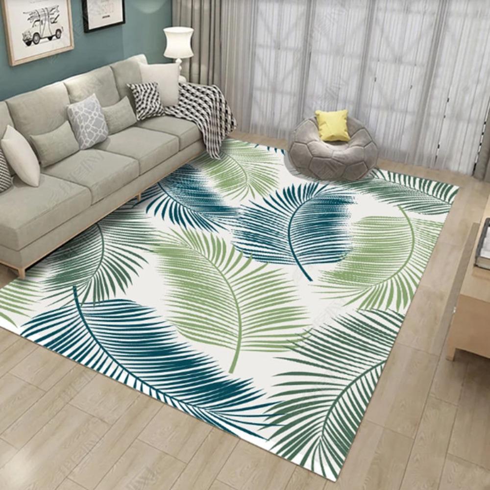 1pc Fresh Style Carpet Blue Feather Print for Home Living Room Bedroom Decoration Non-slip Rug Floor Mat Comfortable Carpet Gift