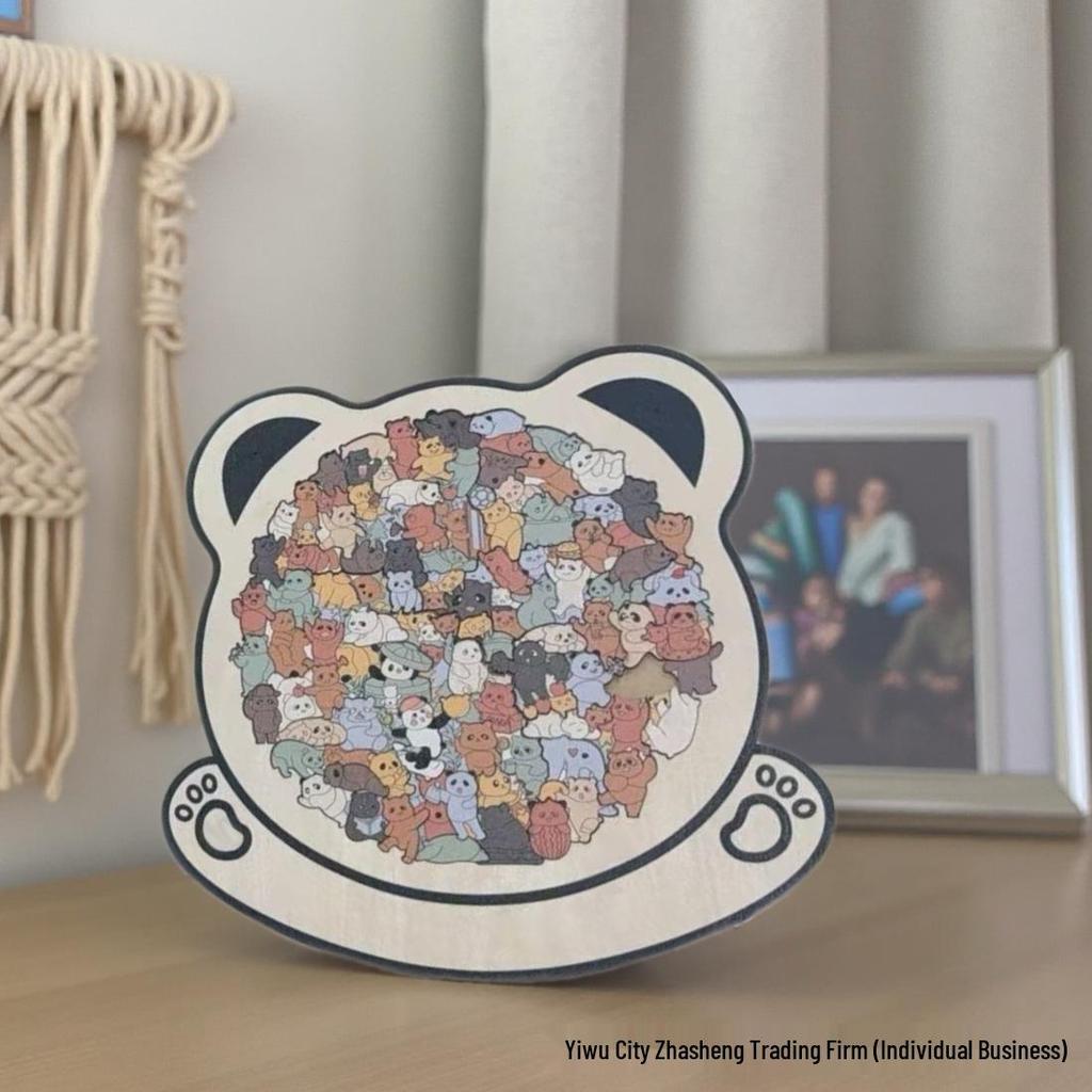 135-Piece Cat & Dog Animal Wooden Jigsaw Puzzle Ornament for Creative Home Decor