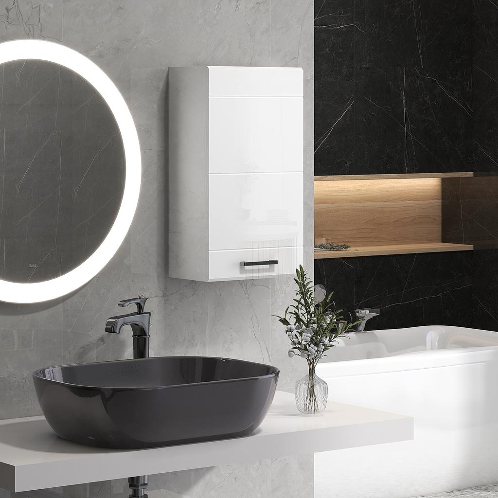 Wall-mounted MDF bathroom cabinet with 3 shelves and an adjustable top shelf. 37x22.5x70cm. White
