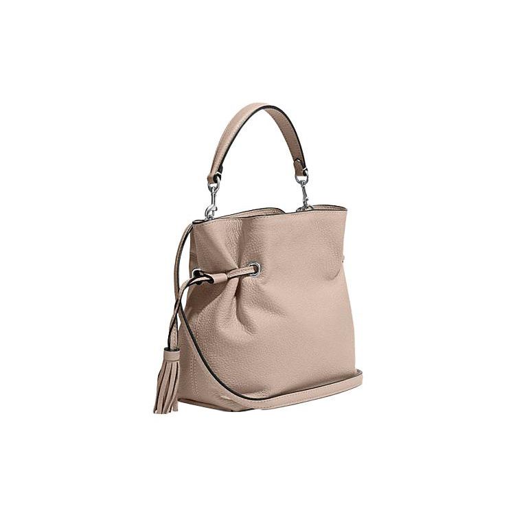 Coach Andy 24 Drawstring Magnetic Closure Pebbled Leather Tote Shoulder Crossbody Bag Medium Women Bags Beige CH197-SVVFS