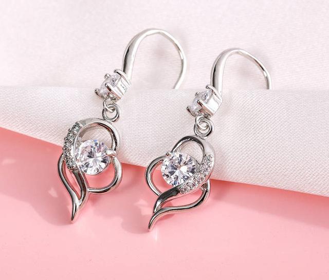 Pink Blue White Zircon Love Heart Female Drop Earrings For Women Dainty Jewelry Trend Silver Color Crystal Stone Wedding Earring