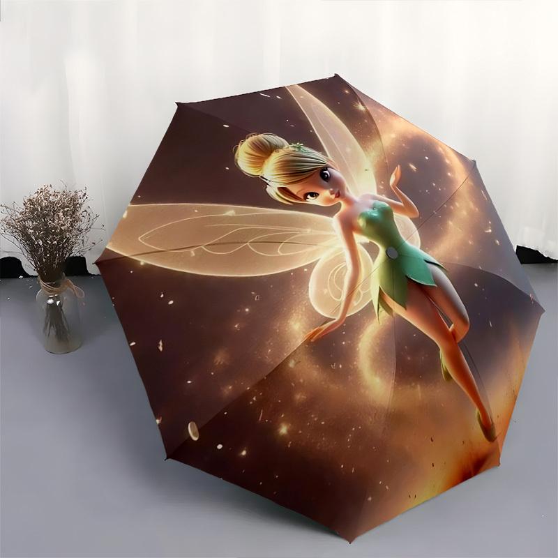Tinker Bell, Sparkles Themed Automatic Opening and Closing Umbrella, Brightly Colored 8-rib Portable Umbrella, Suitable for Men and Women, A Perfect G