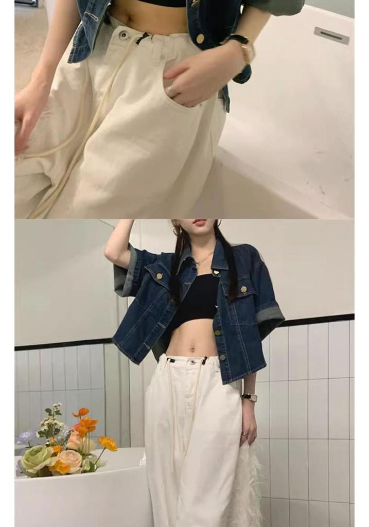 Korean Style Chic Retro Short Lapel Denim Jacket for Women
