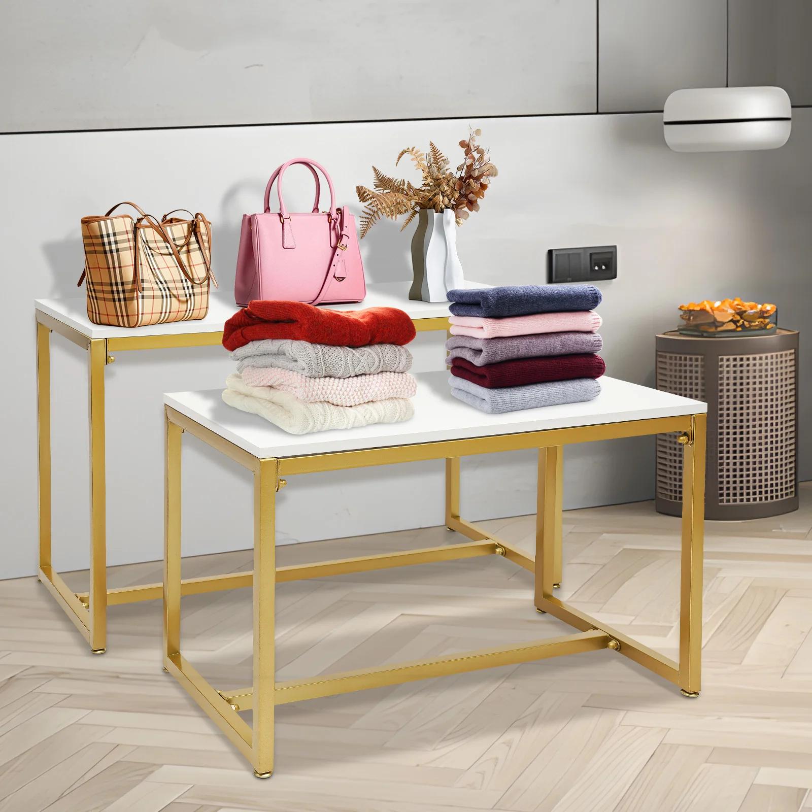 

Bymaocar 50kg Bearing Capacity Metal Shoe Handbag Display Stand, 2-layer White Gold Heavy-duty Retail Store Hotel Display Stand