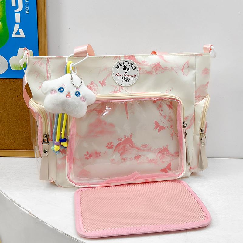 New Sweet Cute Ulzzang Y2K Ita Bags Subculture Dopamine Transparent Display Cool Tote Bag Aesthetic Lace DIY Badge Shoulder Bag