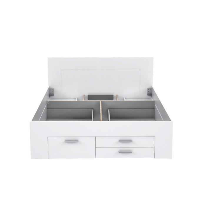 Contemporary Adult Bed 160x200 Cm - 4 Drawers - 2 Bedside Tables with Niche - Matt White Decor - UDINE